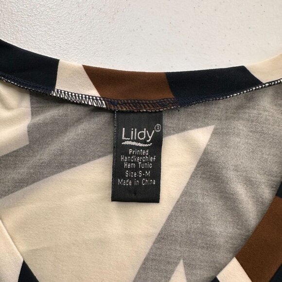 Lildy Printed Handkerchief Hem Tunic Top Size S-M Retro Hippie 70s Colorblock - Picture 2 of 9